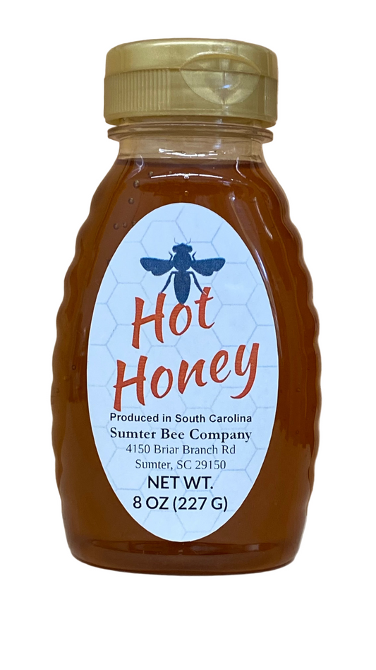 An 8 Oz Bottle of Sumter Bee Company Hot Honey