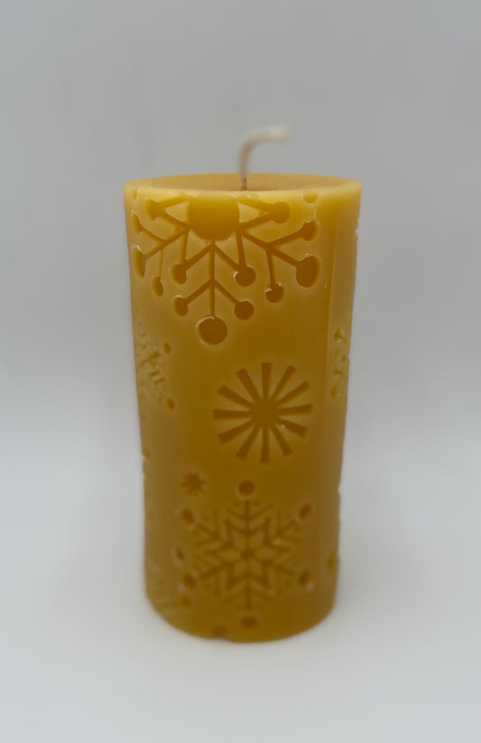 Snowflake Cylinder Beeswax Candle