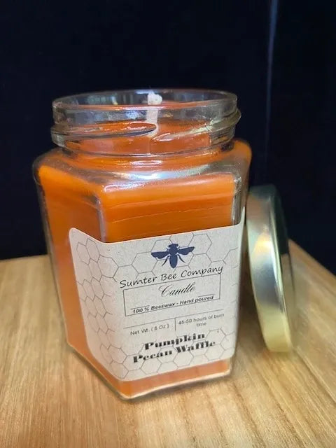 Scented Beeswax Candle - 8 oz Hexagonal Glass Jar - Pumpkin Pecan Waffle