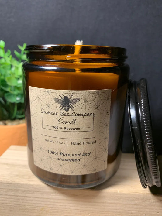 8 oz Beeswax Candle in Amber Glass Jar